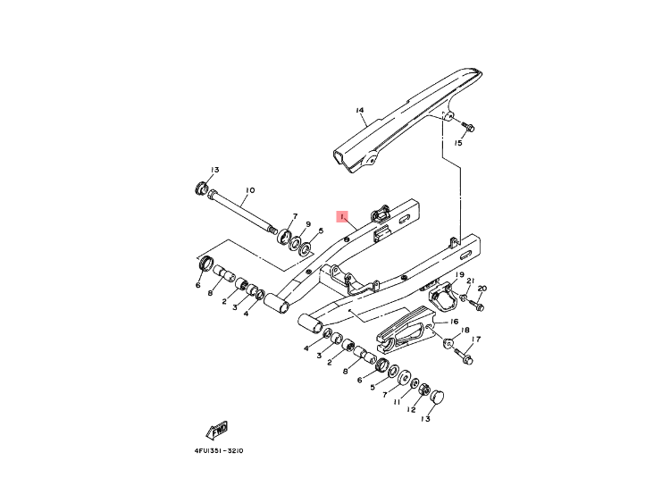 TDR125/ Bras arrière complet 